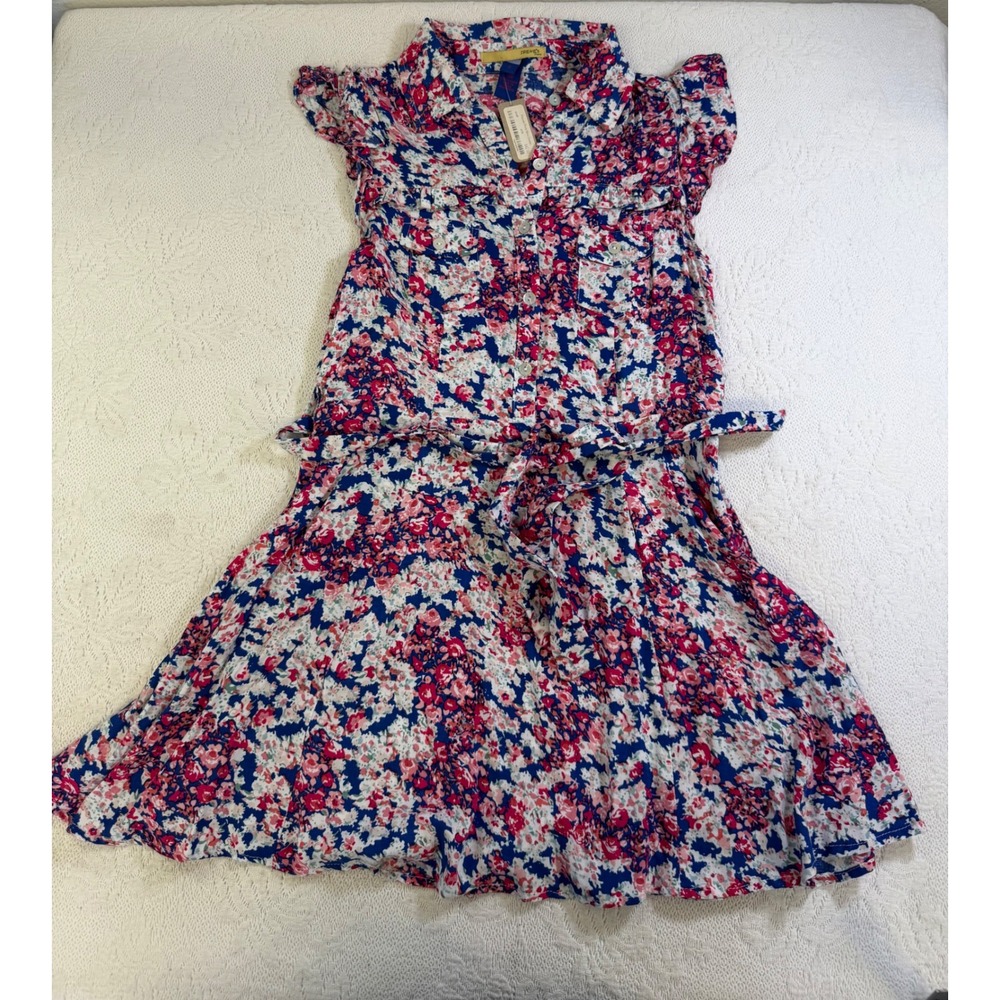 Irenes Story Floral Shirt Dress Pink Blue White Coquette Cottagecore Small NWT